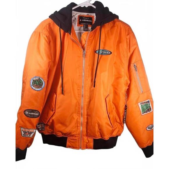 Airwalk Forever 21 Orange Bomber Jacket with Patches Size Medium NWOT - Picture 1 of 10